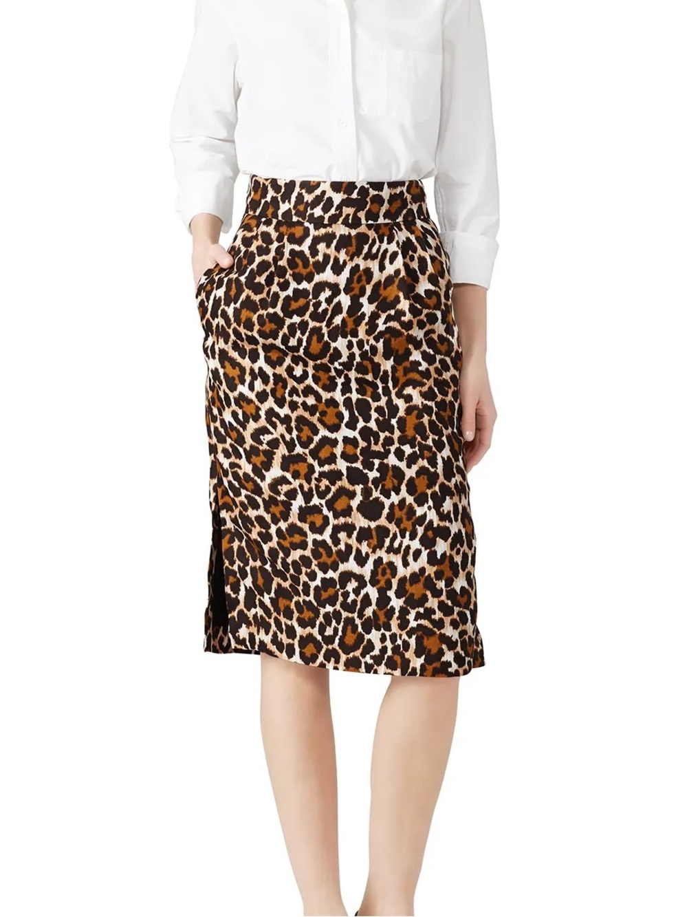 J. Crew| Cheetah Print Midi Pencil Skirt in Brown/Black Linen Blend Sz 00